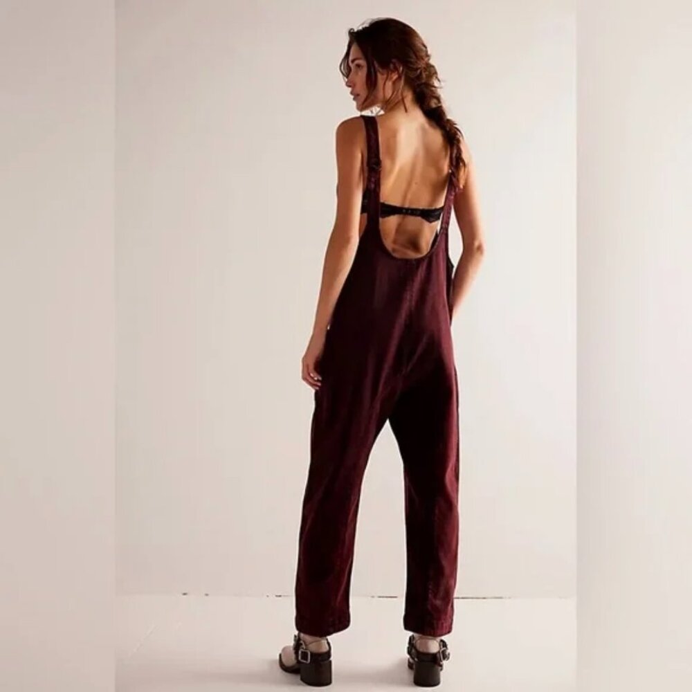 Free People High Roller Corduroy Jumpsuit in Plum Large NWT